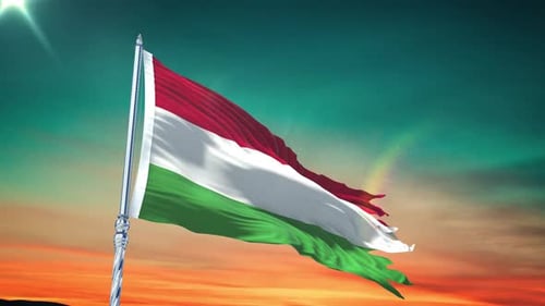 Hungary National Flag Waving in Wind