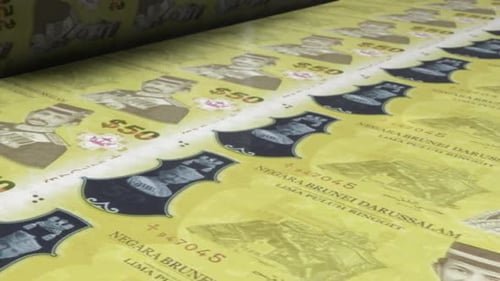 50 Brunei Dollar Bills On Money Printing Machine.
