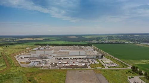 Aerial footage of a large industrial complex. Production Industry