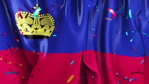Liechtenstein Flag Waving with Falling Confetti