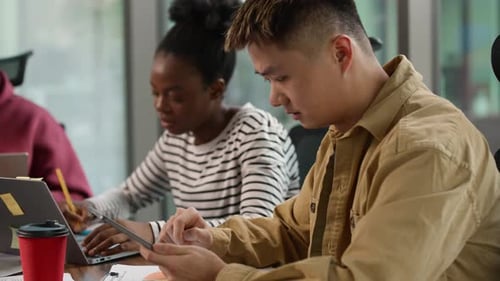 Informal Collaboration in Office Project Business at Table Working Cooperate Three Multiethnic