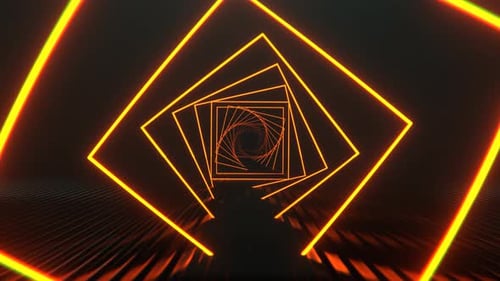 Orangefarbener quadratischer Neon-Spiraltunnel-Hintergrund VJ Loop L 4K