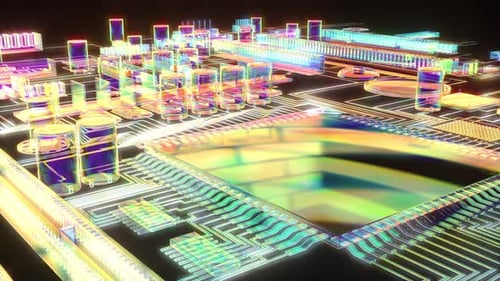 Microchips em raios-X em rede de comunicação futurista de tecnologia da informação de estilo 3D abstrato