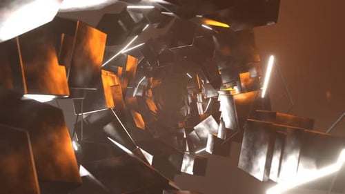 Orange And White Strobe Floating Cube Tunnel Background Vj Loop In 4K