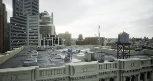 Realistic 3D Urban City Rooftop Pan Animation