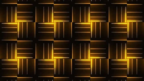 Dynamic glowing grid pattern with gold neon light animation loop