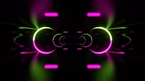Pink And Green Futuristic Track With Neon Rings And Pulsating Markings Background Vj Loop In 4K