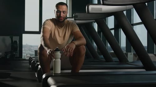 Tired African American Athlete Sportsman Relax Break at Fitness Sport Gym Exhausted Sweaty Man Guy