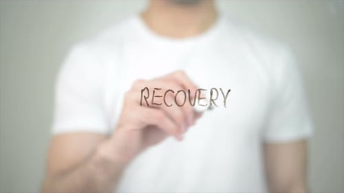 recovery, Man Writing on Transparent Screen