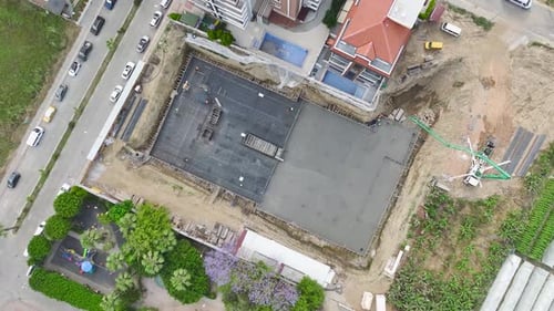 Aerial View Construction Site Concrete Pouring for a Large MultiLevel Building
