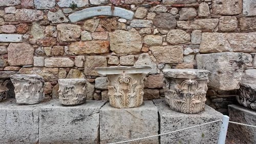 Closeup view of vintage archaeological art crafts of Greece.