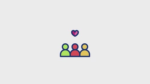 Animated Flat Design Icon of Community with a Loving Heart