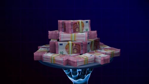 Digital Hand Holding 10 Euro Money Plate