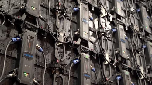 Panels and cables on the screen of the LED display 4K