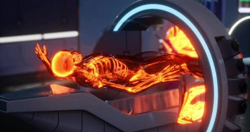 Detailed View of Human Skeleton in Scanning Machine Showcasing Anatomy Study