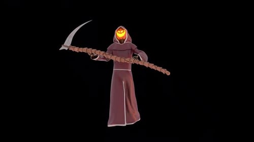 Halloween Pumpkin Head Grim Reaper Walk