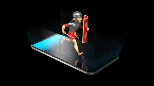 Cartoon 3D Roman Soldier Running with Shield and Sword