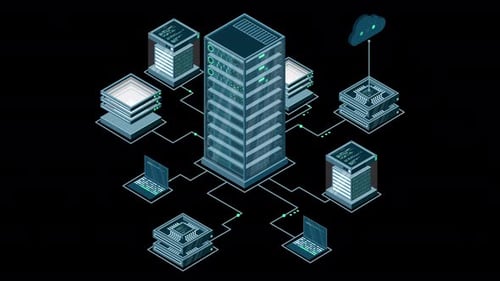 Animation informatique isométrique. Calcul d'un grand centre de données. Informatique en nuage