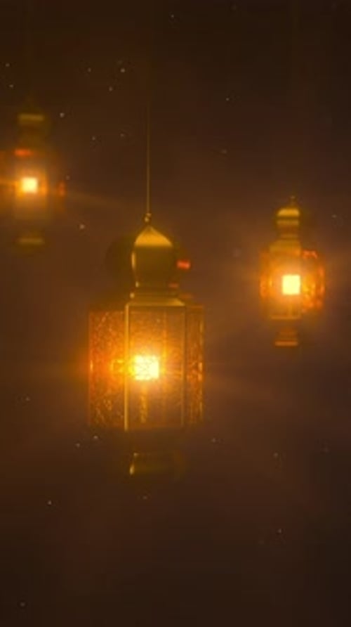 Shining Ramadan Lanterns Gently Swinging at Night Festive Islamic Loop Animation Vertical Video
