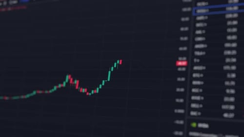 Dark Background Stock Market Candlestick Chart Uptrend.