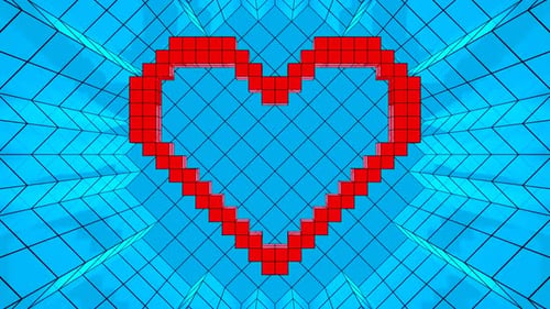Red And Cyan Pixel Heart Background Vj Loop In 4K