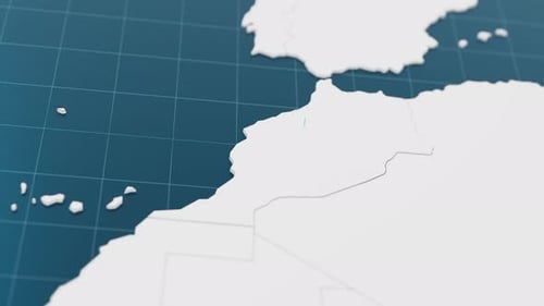 Destaque con azul el mapa 3D de Marruecos con puntero rodeado de otros países en blanco