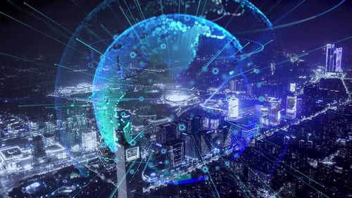 smart Connected city skyline. Futuristic network concept, city Technology