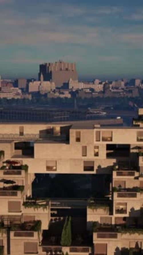 Towering Building With Abundant Rooftop Plants
