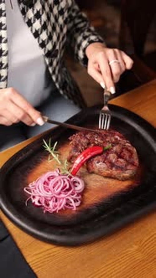 Delicious steak close-up in a restaurant