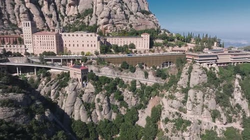 Aerial View of the Benedict Church Abbey of Monserrat From Barcelona Spain