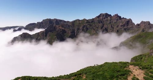 Cinematic Establishing Drone Shot. Pico do Arieiro, Pico Ruivo Madeira Mountain Peak