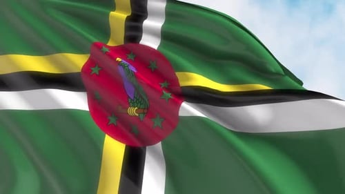 Waving Flag of Dominica in Realistic Style
