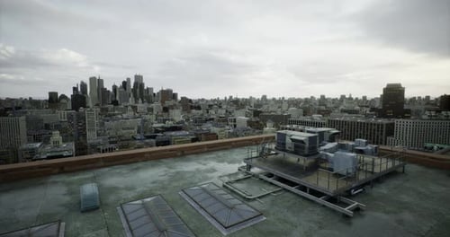 Realistic Urban Cityscape View from Rooftop Time-lapse