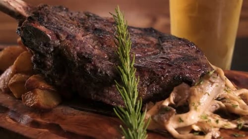 Close Up of Steak Dinner with Potatoes and Mushrooms