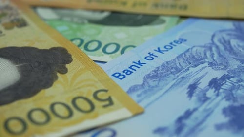 Close Up of Colorful Korean Won Banknotes