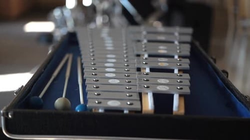 Musical instrument hover shot in music room