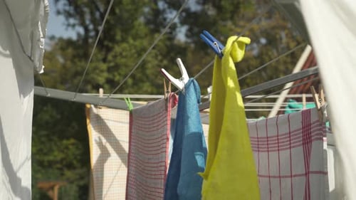 Colourful Towels Drying Outside on a Clothes Line