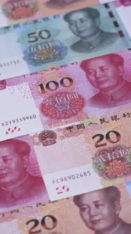 Chinese paper money, yuans in various denominations. China money