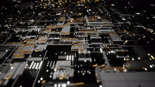 Technology background. Modern motherboard with internal electronic processes.
