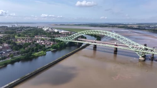 Iron Bridge Spanning the River Mersey Aerial View