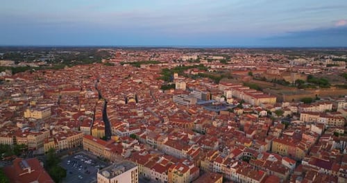 Aerial View of Perpignan France Residential Buildings and Tet River Visible From Above City Centre