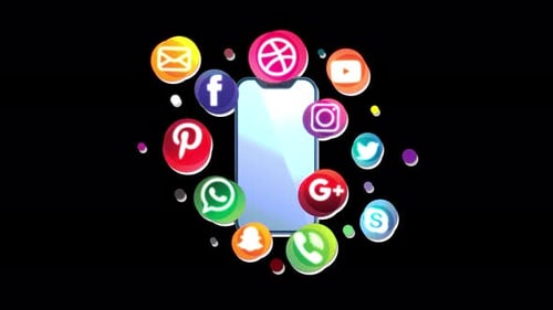 Animated Smartphone with Bouncing Social Media Icons