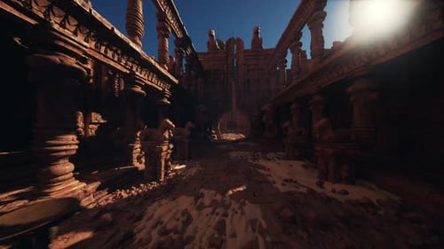 Passage du Temple éclairé par le soleil avec une silhouette en mouvement — Éclairage Cinématographique