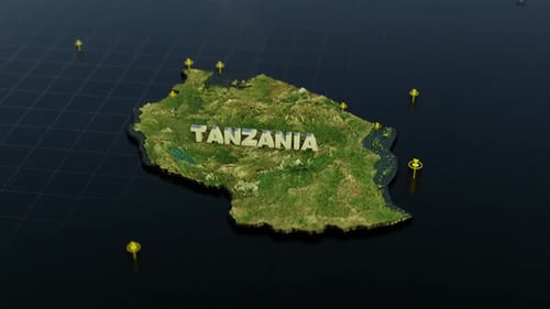 3D Animated Map of Tanzania with Location Markers