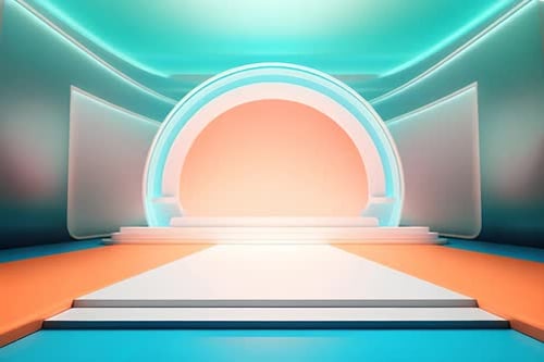 podium Futuristic showcase with platform for product displaying. Empty modern stage display