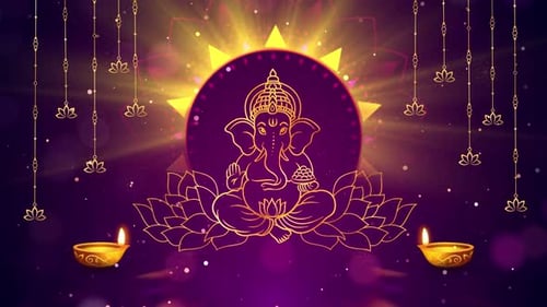Ganesha Diwali Celebration Loop with Glowing Lotus and Lamps