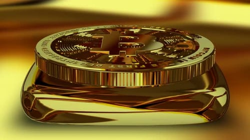 Eleganter Gold-Bitcoin in voller Rotation, Finanzen, Looped, Münze, Kryptowährung, Geld, Exklusiv