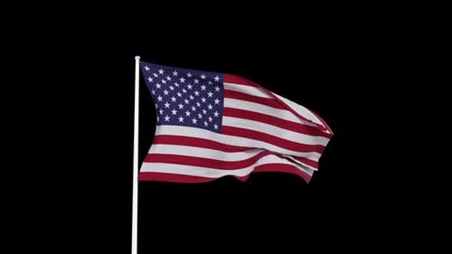 3D Waving American Flag on Pole with Alpha Channel