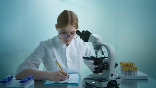 Slow Motion of Medical Science Laboratory with Biotechnology Female Scientist