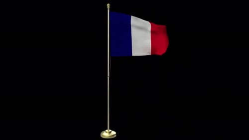 Animated France Flag Waving on Golden Pole